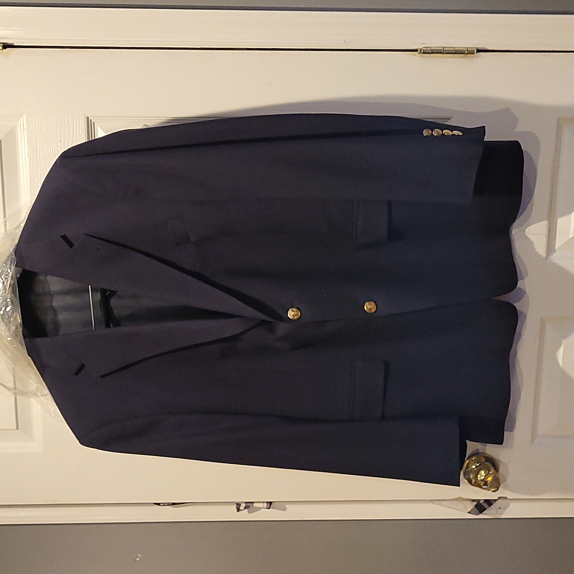 Hart Schaffner Marx Navy Hopsack Gold Buttons Blazer Jacket Sport Coat 46r